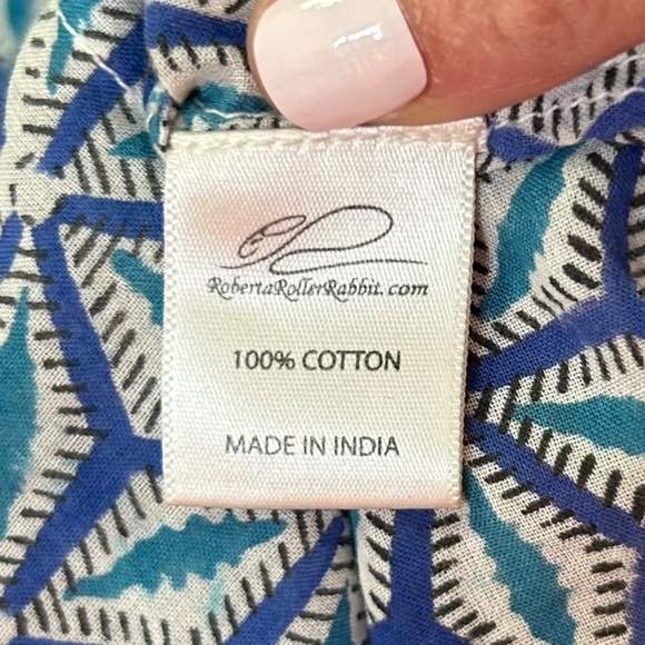 Roberta Roller Rabbit - Cotton, Embroidered Tunic Top, Geometric - Size S, Blue - Picture 13 of 16